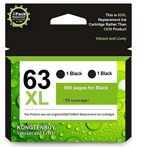 KONGTENBUY - Remanufactured 63XL Ink Cartridge Replacement for HP Envy 4510 4520 4525 4528 HP OfficeJet 5267 5255 3830 4650 5258 3832 HP DeskJet 1112 2132 3630 3636 (2 Black)
