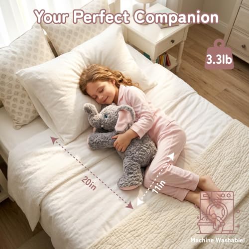 Image of Niuniu Daddy Weighted Stuffed Animal, 20 in 3.3 lbs, Elephant Calming Plush | Heavy sensory lap pad, lying body pillow for sleeping, machine wash, huggable plushies, soothing gift for kids and adults