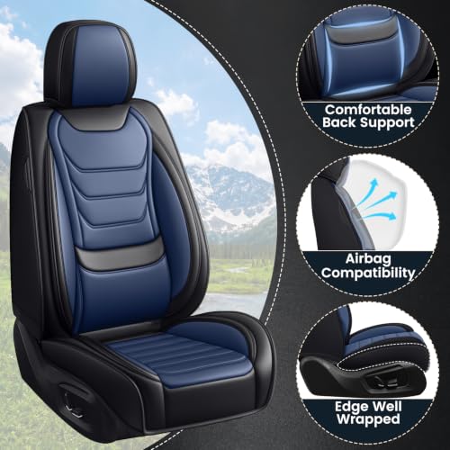 Image of Car Seat Covers Custom Fit Kia Telluride 2020-2026, Waterproof Nappa Leather Car Seat Protector, Breathable Car Seat Cushion, Seat Covers for Car(5 Seats Standard /Black&Blue)