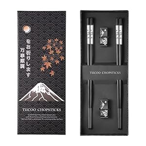 Bacchette riutilizzabili – 2 paia di bacchette in acciaio inox 18/8 con supporto, lavabili in lavastoviglie, bastoncini leggeri in metallo, set regalo giapponese (nero)