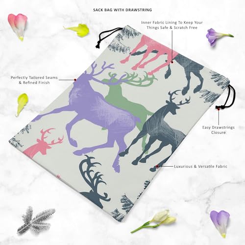 Image of ArtzFolio Deer & Pine | Reusable Sack Bag | Bag for Gym, Storage, Vegetable & Travel