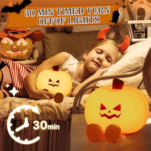 Image of 1PCS Children's Night Light Halloween, Decorative Light, 3 Mode Pumpkin Night Light, Rechargeable LED Touch Food Grade Silicone, Nursery Baby Room, Best Gift