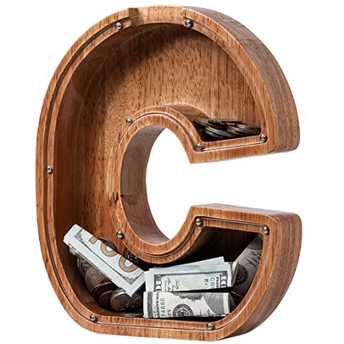 Image of Piggy Bank for Kids Boys Girls, Wooden Large Letter Piggy Bank Alphabet Money Bank with Initial C, Coin Bank Fun Gifts for Birthday, Christmas, Festival, Baby Shower
