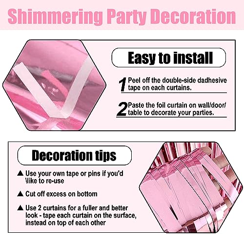 Image of 6 Pack Pink Foil Fringe Curtain Backdrop, 3.28Ft x 8.2Ft Metallic Tinsel Foil Fringe Streamer Curtains for Photo Booth, Christmas Day, Thanksgiving, Wedding, New Year Party Decorations