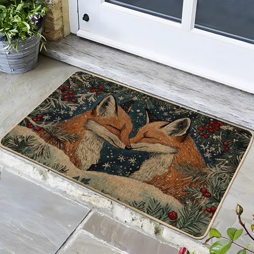 Paillasson renard d'automne – Paillasson renard orange pour extérieur et intérieur, décoration saisonnière, en caoutchouc imperméable, antidérapant,...