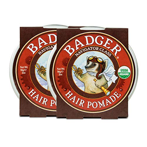 Badger - Hair Pomade for Men, Certified Organic, Medium Hold Hair Pomade with Great Shine, Essential Oils, Mens Hair Pomade, 2oz (2 Pack)