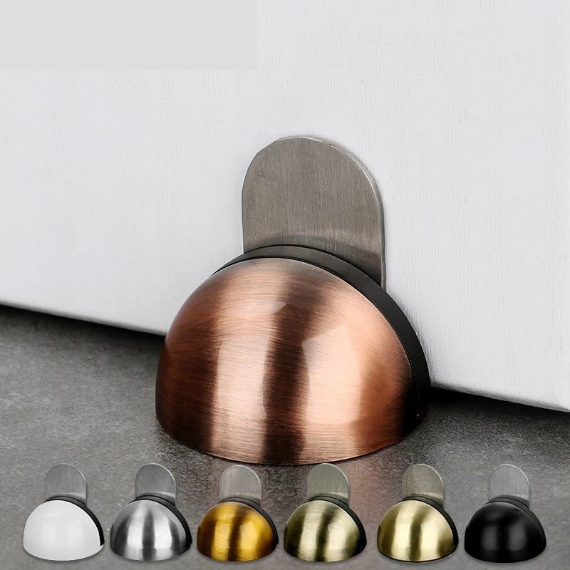 Topes de puerta, 3 piezas, adhesivos sin perforaciones, topes goma acero inoxidable ocultos, soportes for puertas, for montados en el suelo clavos(Green Bronze)