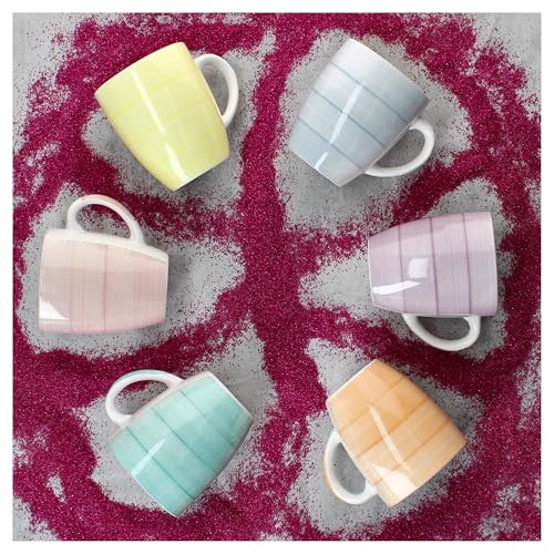 MamboCat Pastello 6er Set Kaffeebecher mit Henkel I 320 ml I bunte Steingut-Becher mit Pastell-Farben für 6 Personen I Tassen für Heißgetränke wie Tee, Kakao & Co – Bild 4
