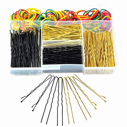 Yookat 200 Pieces Bobby Pins U Shaped Hair Pins and 120 Pieces Colorful Rubber Hair Bands with Storage Box for Girls and Women (mixed color)