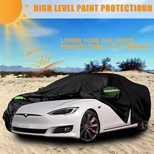 Image of Waterproof Car Cover Replace for 2012-2025 Tesla Model S, 6 Layers All Weather Custom-fit Car Cover with Zipper Door & Windproof Bands for Snow Rain Dust Hail Protection