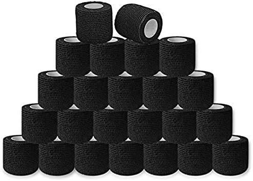 Tattoo Grip Cover Wrap, CINRA 24pcs 2" x 5 Black Disposable Cohesive Tattoo Grip Cover Wrap Self-Adhesive Bandages Handle Grip Tube for Tattoo Machine Grip Accessories Sports Tape