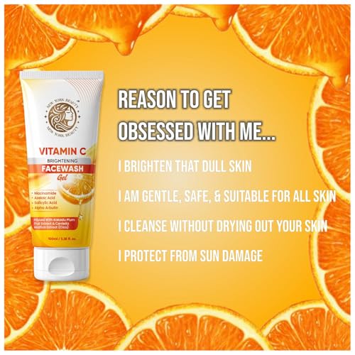 Image of Vitamin C Brightening Facewash Gel with Niacinamide, Salicylic Acid 0.5%, Alpha Arbutin, Azelaic Acid | Infused with kakadu Plum & Centella Asiatica Extract | All Skin Types | Face Wash For Women & Men |100 ml | Anti-Acne /Pimple,Oil Control & Skin Brightening | Glow Up Your Skin