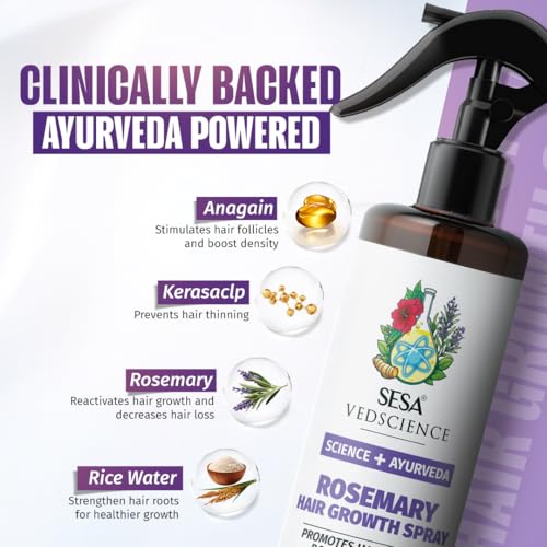Image of Sesa Rosemary Hair Growth Spray with 100% Natural Rosemary Extract, Anagain, Kerascalp 200ml For Hair Growth | Hair Thickness | 100% Natural Extract | Scientific Ingredients | Controls Hairfall | Adds Shine | Non-Greasy | Fast Absorbing