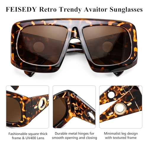FEISEDY Retro Oversized Avaitor Sunglasses for Women Men Bold Thick Frame Flat Top Shades B01264