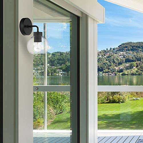 Globe Electric 44431 Bangor 1-Light Outdoor Wall Sconce, Matte Black, Clear Glass Shade #TOP4