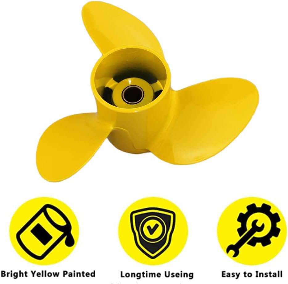 Boatman Outboard Propeller(7.8x7,7.8x8,7.8x9) fit Tohatsu Nissan Engines 4/5/6 HP,12 Spline Tooth(Bright yellow)