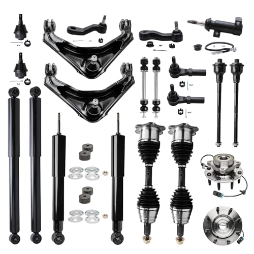 Detroit Axle - 4WD Front End Kit for Chevy GMC Silverado Sierra 1500HD 2500 HD [8-Lug] Upper Control Arms Wheel Bearing Hubs CV Axles Ball Joints Sway Bars Tie Rods Front Rear Shock Absorbers