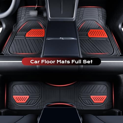 Image of Coverado Car Mats Full Set, All Weather Floor Mats for Cars, Waterproof Deep Dish Automotive Floor Mats with Anti-Slip Backing, Car Floor Mats Universal Trim-to-Fit for Most Cars Trucks, BlackRed