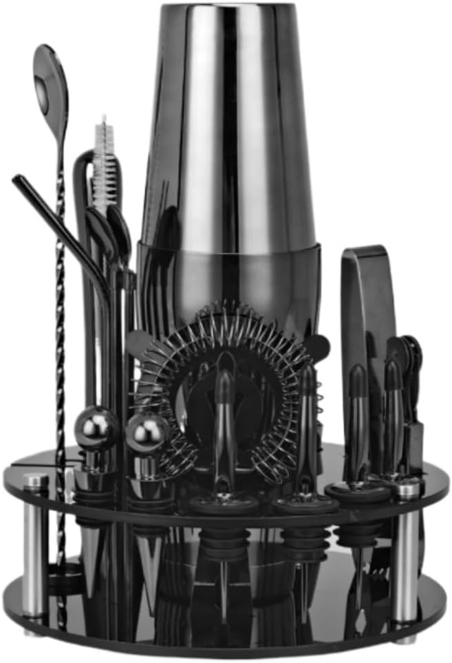 Set de Bar Kit Bartender Coctelera Redonda Negra 20 Piezas