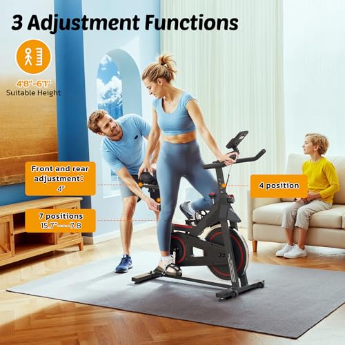 Exercise Bike Stationary Bikes for Home Cycling Bike Indoor Bike with Comfortable Seat Cushion LCD Monitor Silent Belt Drive 300 lbs Weight Capacity Heavy Flywheel - Image 3