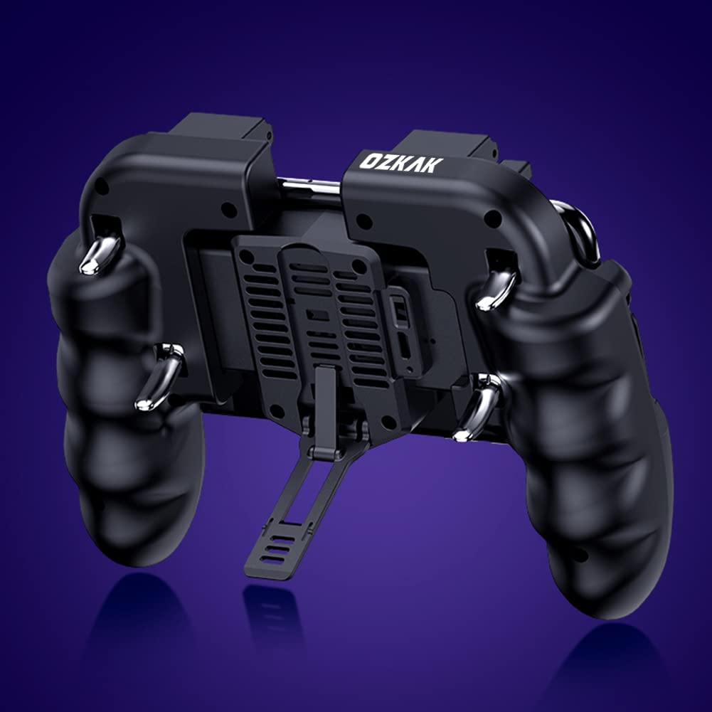 Manette Telephone avec Ventilateur, Contrôleur de Jeu Mobile Portable 6 Doigts Gamepad Joystick L1R1 L2R2 pour PUBG Android iOS iPhone Samsung Huawei Smartphone