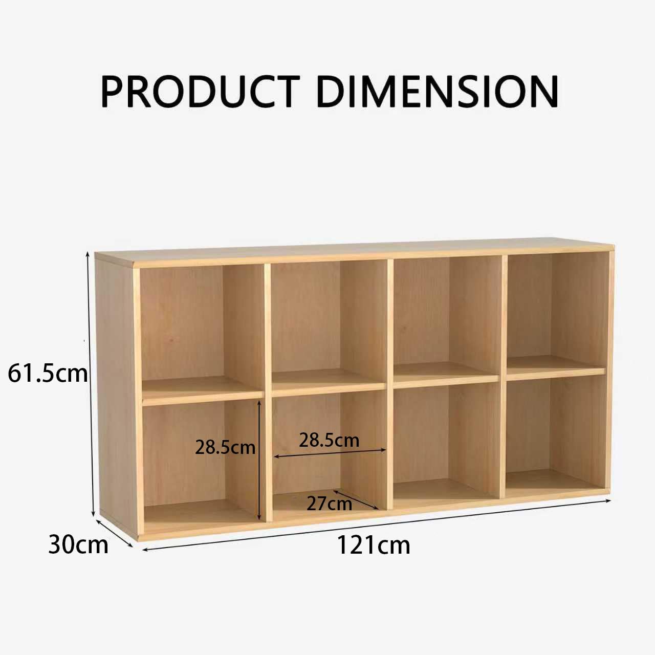 Bücherregal Holz mit Geschlossener Rückwand,Raumteilerregal,Würfelregal,Naturholz,8 Würfel