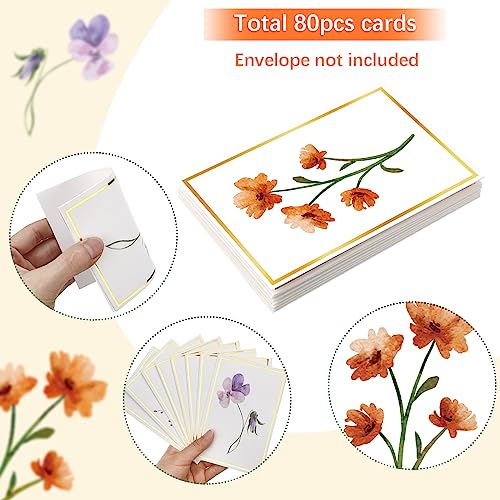 Junkin 80 Pcs Watercolor Flowers Greeting Cards 6X8 Floral Gold Foil Blank Cards All Occasion Note Cards 8 Assorted Floral Designs With Gold Foil Borders Postcards For Birthday Wedding Mother's Day #TOP2