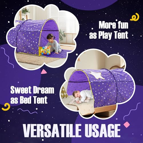 Image of Alvantor Starlight Bed Canopy Dream Play Tents Playhouse Privacy Space Twin Sleeping Indoor Stars Boys Girls Pop Up Portable Frame Curtains Purple, Patent Pending