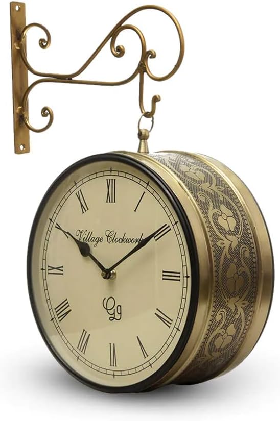 Kamdhenu Art and Craft Metal Analog Round Wall Clock (8 inch, Gold)