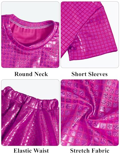 Image of Sequin Top for Girls with Shiny Skirt Disco 0utfit Metallic Dress Performance Kids 3-13T