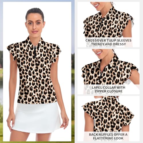 Soneven Womens Petal Sleeve Golf Shirts Moisture Wicking Lady Golf Apparel Print Tennis Sport T Shirt2