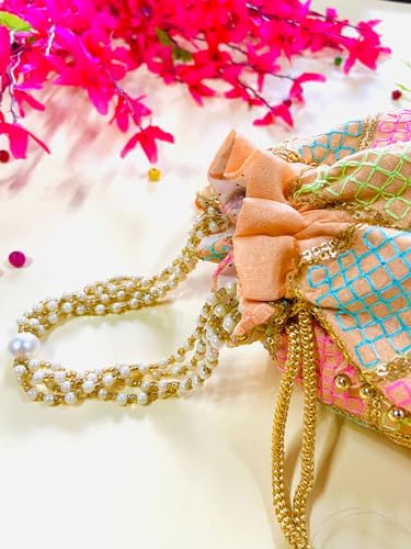 Image of BYRA Women Multi Color Thread Silk Potli Bag for Gift Purpose