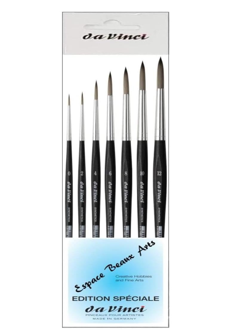 Da Vinci Serie 373 (3373) Set 7 Pinsel Rund Synthetik Grau 0,2,4,6,8,10,12 für Ölgemälde Acryl Gouache und Aquarell
