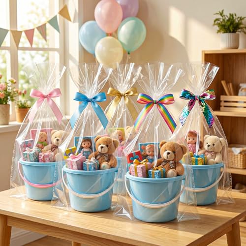 Image of woric 20PCS Clear Cellophane Bags 18x30 Inch Gift Basket Wrap | OPP Cellophane Wrap for Gift Baskets Plastic Gift Bags for Wine Bottles Wedding Birthday Party Baby Bridal Shower Candy