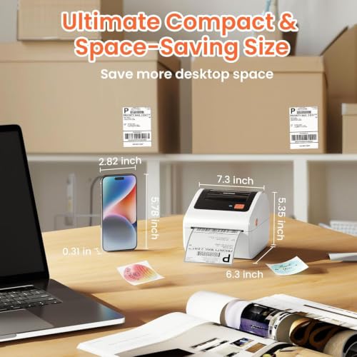Image of Bluetooth Shipping Label Printer with 3 Roll Labels | D450BT White Thermal Label Printer 4x6 for Small Business, Thermal Printers Come with 750PCS 4x6 Labels (250 Labels /Roll)