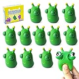 Pcmursal 12PCS Funny Grass Worm Pinch Toy, Green Eye Bouncing Worm Squeeze Toy, Novelty Fun Squeeze Stress Relief Toys for Adults Kids Gift Cool Gadgets.