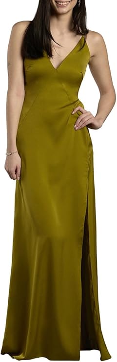 David's Bridal Charmeuse Plunge Seamed Slim A-Line Dress