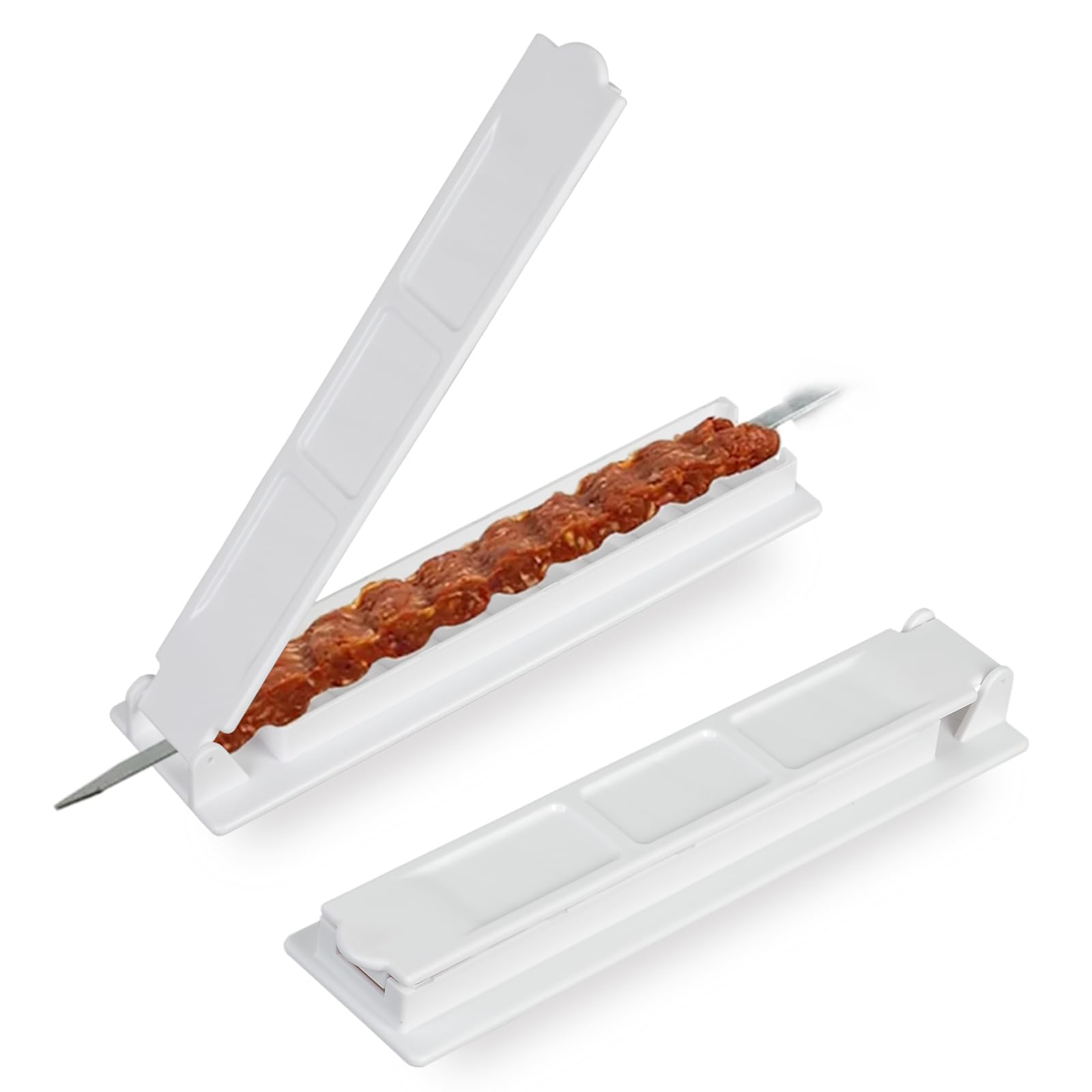 2Pcs Upgraded Kebab Press Mold, Easy Kabab Maker Press, Thick Plastic Kabob Maker Machine, Manual Turkish Kabob Mould for Flat Skewers to Create Perfectly Shaped and Fast Kebabs
