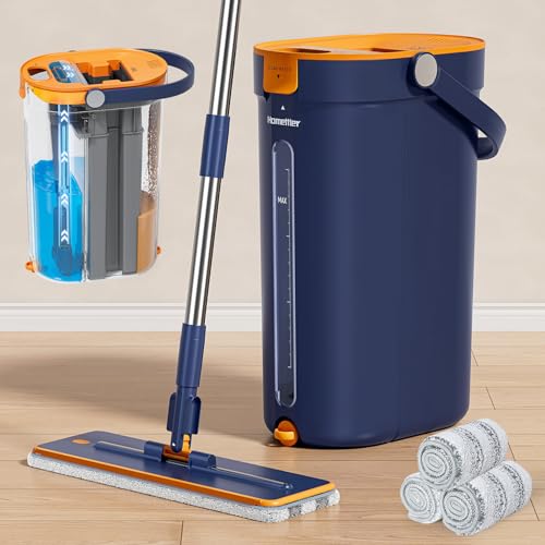 Mop and Bucket Set with Wringer, 3-Tank Flat Mop...