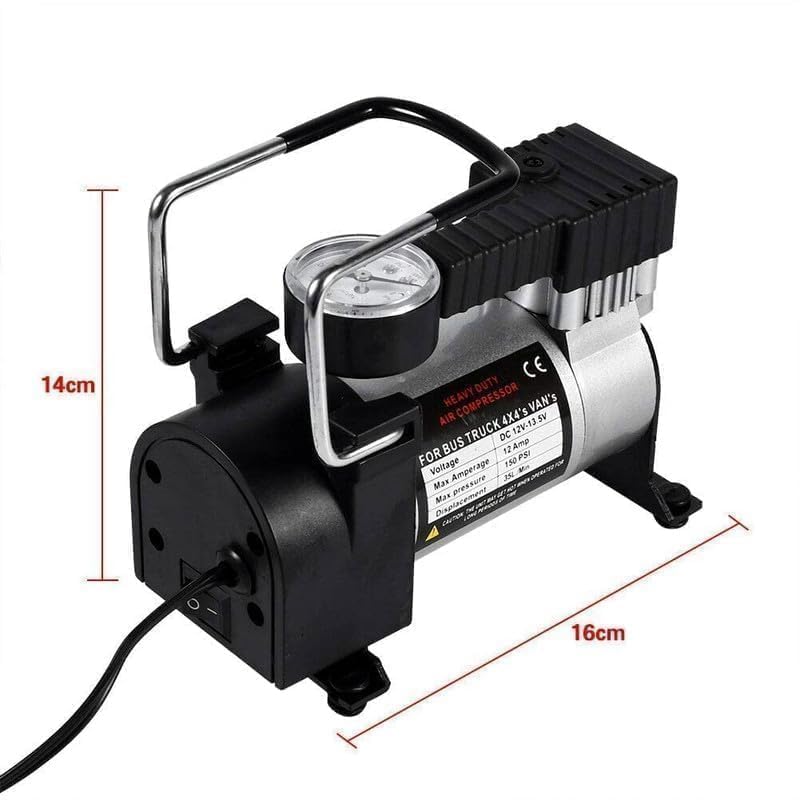 Image of Electric Car Air Compressor with Pressure Gauge, 12V DC Portable Tyre Inflator Air Pump for Car, Trucks, Bus, Bike, Auto & Van,High Pressure Portable Air Compressor for Bike (BLACK)