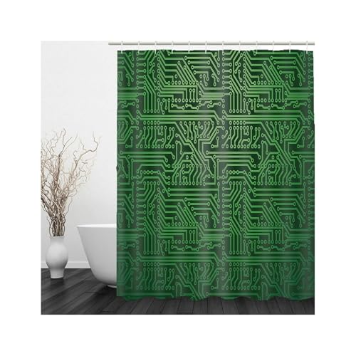 Rideau de douche vert motif chips en textile polyester résistant à la moisissure