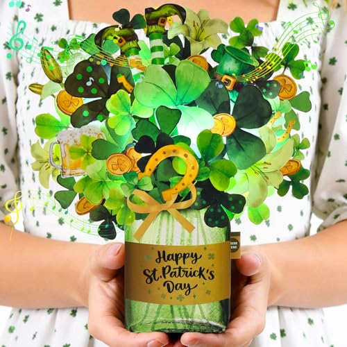 Image of St Patricks Day Cards, Pop Up Musical Lights Up Happy Saint Patrick's Card