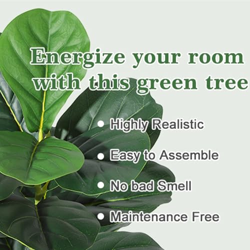 6FT Fiddle Leaf Fig Artificial Tree Faux Floor Plant with Black Planter Pot, Potted Fake Fiddle Leaf Fig Tree for Indoor Outdoor Home Office Decor