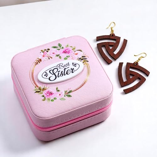 Image of P Arts Faux Leather Jewellery Organiser Box, Small Jewellery Box Organiser For Ring, Pendant, Earring, Necklace, Bracelet Jewellery Box For Women with Wooden Earrings for Women, Pink 4x4 Inch