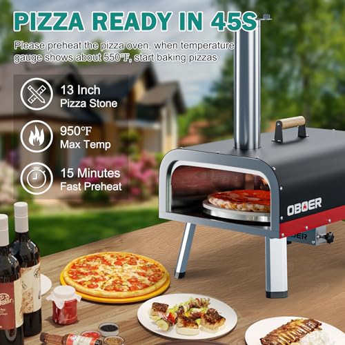NAIZEA 13 Inch Multi-fuel Outdoor Pizza Oven,Portable Propane Wood and Gas Fired Pizza Maker,Rotating Pizza Ovens with Built-in Thermometer,Pizza Cutter & Carry Bag for Outside Backyard Camp - Thumbnail 2