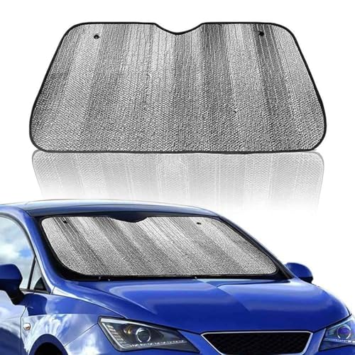 Image of AutokraftZ 𝟵𝟴% 𝗨𝗩 𝗕𝗹𝗼𝗰𝗸 Car Sun Shade Windshield Cover | Foldable Reflective Sunshade for car front glass | Heat Insulation Aluminum Foil Protector | Universal Fit for Car Van SUV- 51x23 inch