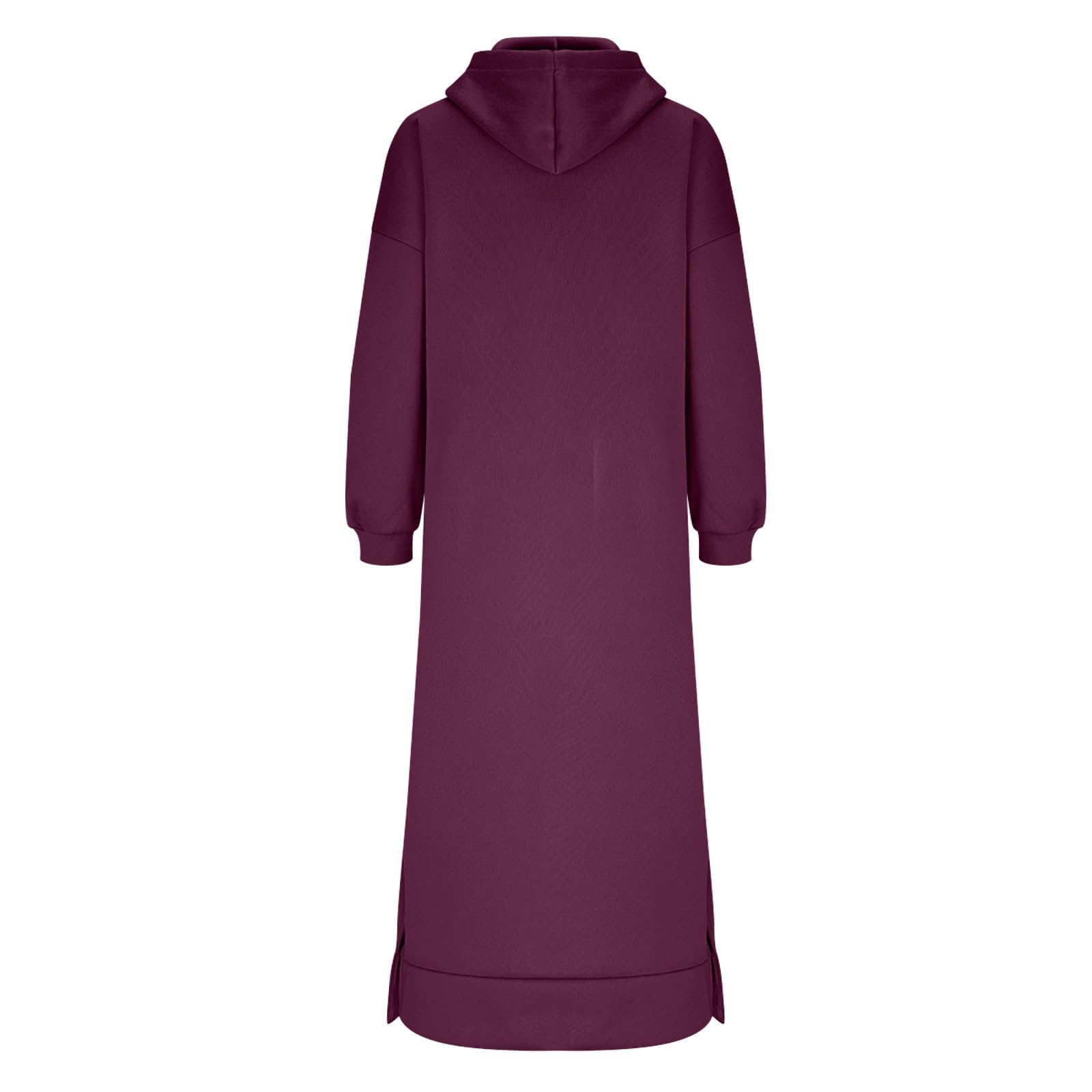 Robe longue à capuche pour femme, robe longue surdimensionnée avec cordon de serrage et poche