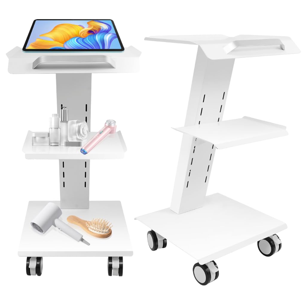 Carrello Portautensili da laboratorio a 3 Strati in Metallo Portatile Con 3 Prese Dispone Prese Ripiano Girevole Strumenti Carico: 100 kg Per laboratorio Clinica Salone di Bellezza Salone 41x36x77