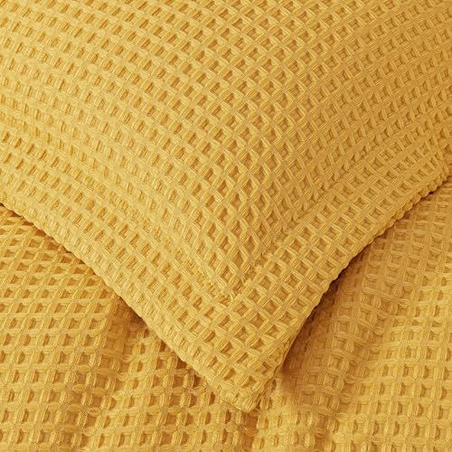 Chezmoi Collection Wilmer 3-Piece Full Comforter Set, Gold, Soft and Cozy Lightweight Waffle Weave Comforter Bedding for All Season β image 4