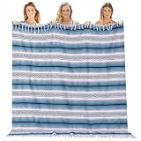 Genovega Mexican Throw Blanket, 70% Cotton 30% Polyester, Picnic Blanket, Blue, 50'x68'